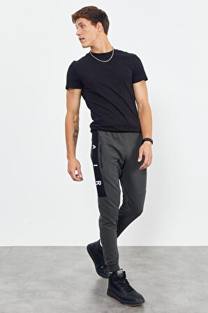 Haki Air Baskılı Fermuar Cepli Standart Kalıp Jogger Erkek Eşofman Alt - 84587 | XXL