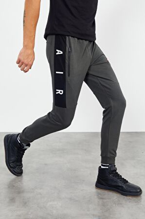 Haki Air Baskılı Fermuar Cepli Standart Kalıp Jogger Erkek Eşofman Alt - 84587 | XXL