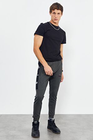 Haki Air Baskılı Fermuar Cepli Standart Kalıp Jogger Erkek Eşofman Alt - 84587 | XXL