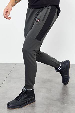 Haki Air Baskılı Fermuar Cepli Standart Kalıp Jogger Erkek Eşofman Alt - 84587 | XXL