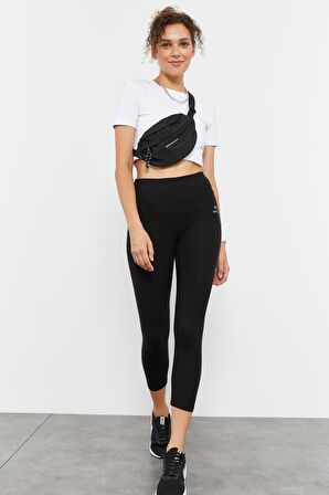 Siyah Yüksek Bel Slim Fit Dar Paça Kadın Kapri Tayt - 93097 | L