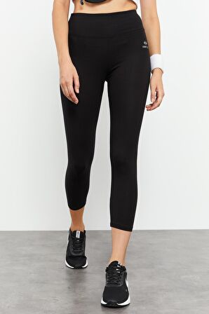Siyah Yüksek Bel Slim Fit Dar Paça Kadın Kapri Tayt - 93097 | L