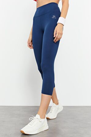 İndigo Yüksek Bel Slim Fit Dar Paça Kadın Kapri Tayt - 93097 | XL