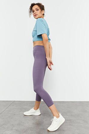 Eflatun Yüksek Bel Slim Fit Dar Paça Kadın Kapri Tayt - 93097 | XL