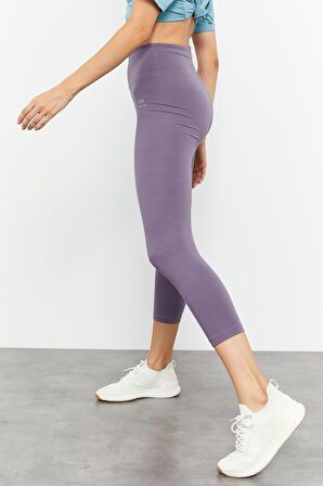 Eflatun Yüksek Bel Slim Fit Dar Paça Kadın Kapri Tayt - 93097 | XL