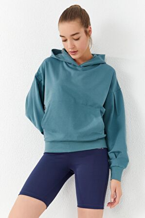 Mint Yeşili Balon Kol Kapüşonlu Kadın Oversize Sweatshirt - 97156 | XL