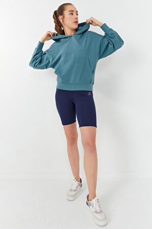 Mint Yeşili Balon Kol Kapüşonlu Kadın Oversize Sweatshirt - 97156 | XL