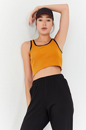 Tommy Life Hardal Basic Sıfır Kol Dar Kalıp U Yaka Kadın Crop Top - 97160 | XS