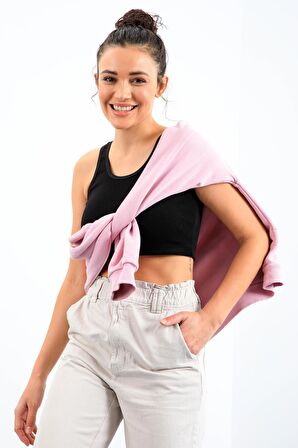 Siyah Basic Sıfır Kol Dar Kalıp U Yaka Kadın Crop Top - 97162 | S