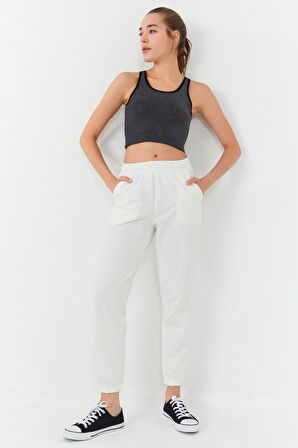 Antrasit Melanj Basic Sıfır Kol Dar Kalıp U Yaka Kadın Crop Top - 97162 | XS