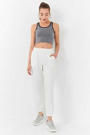Gri Melanj Basic Sıfır Kol Dar Kalıp U Yaka Kadın Crop Top - 97162 | S