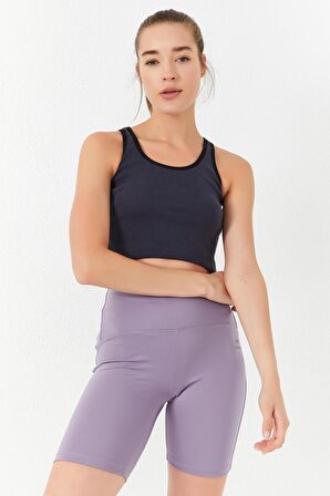 Tommy Life Antrasit Basic Sıfır Kol Dar Kalıp U Yaka Kadın Crop Top - 97162 | S
