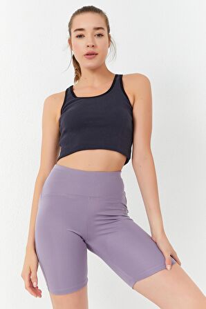 Tommy Life Antrasit Basic Sıfır Kol Dar Kalıp U Yaka Kadın Crop Top - 97162 | S
