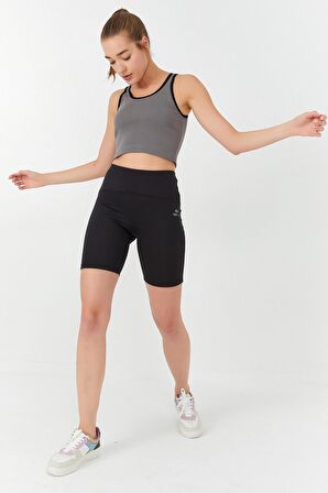 Gri Basic Sıfır Kol Dar Kalıp U Yaka Kadın Crop Top - 97162 | XS