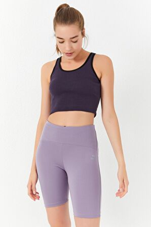 Mor Basic Sıfır Kol Dar Kalıp U Yaka Kadın Crop Top - 97162 | L