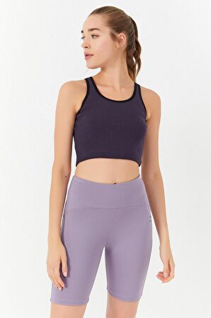 Mor Basic Sıfır Kol Dar Kalıp U Yaka Kadın Crop Top - 97162 | XS