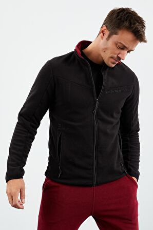 Siyah İki Renkli Fermuarlı Dik Yaka Standart Kalıp Erkek Sweatshirt Polar - 87994 | XXL