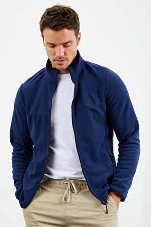 İndigo Yazı Nakışlı Dik Yaka Fermuarlı Standart Kalıp Erkek Sweatshirt Polar - 87992 | L