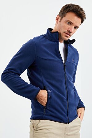 İndigo Yazı Nakışlı Dik Yaka Fermuarlı Standart Kalıp Erkek Sweatshirt Polar - 87992 | S