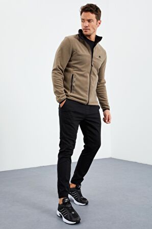 Camel Yazı Nakışlı Dik Yaka Fermuarlı Standart Kalıp Erkek Sweatshirt Polar - 87992 | M