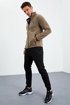 Camel Yazı Nakışlı Dik Yaka Fermuarlı Standart Kalıp Erkek Sweatshirt Polar - 87992 | XL