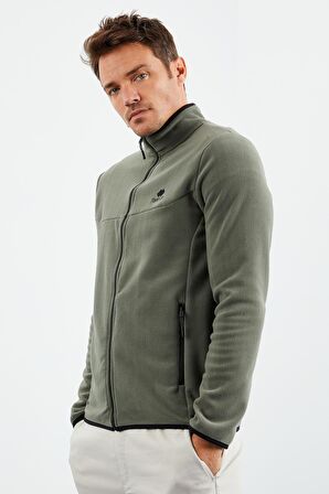 Çağla Yazı Nakışlı Dik Yaka Fermuarlı Standart Kalıp Erkek Sweatshirt Polar - 87992 | L