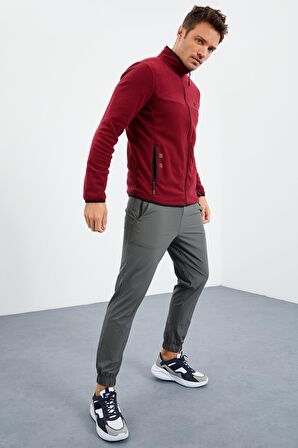 Erguvan Yazı Nakışlı Dik Yaka Fermuarlı Standart Kalıp Erkek Sweatshirt Polar - 87992 | S