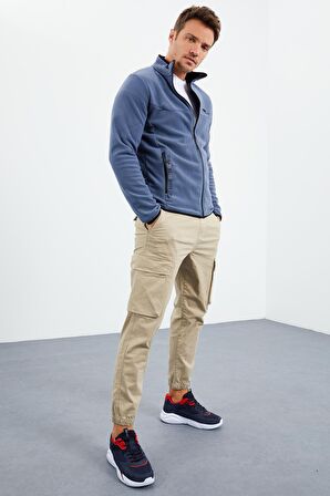 Petrol Yazı Nakışlı Dik Yaka Fermuarlı Standart Kalıp Erkek Sweatshirt Polar - 87992 | XL