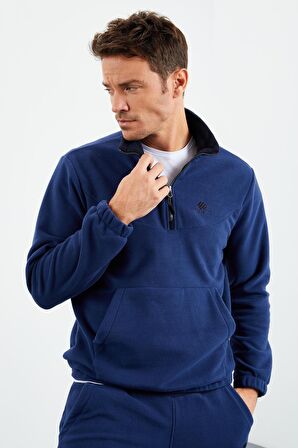 İndigo Yarım Fermuar Dik Yaka Lastik Paça Polar Erkek Eşofman Takımı - 85159 | M