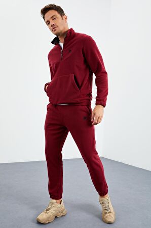 Erguvan Yarım Fermuar Dik Yaka Lastik Paça Polar Erkek Eşofman Takımı - 85159 | XL