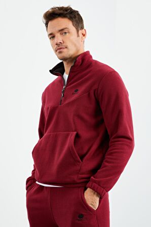 Erguvan Yarım Fermuar Dik Yaka Lastik Paça Polar Erkek Eşofman Takımı - 85159 | XL