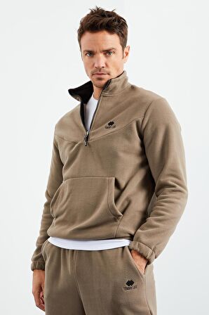 Camel Yarım Fermuar Dik Yaka Lastik Paça Polar Erkek Eşofman Takımı - 85159 | XL