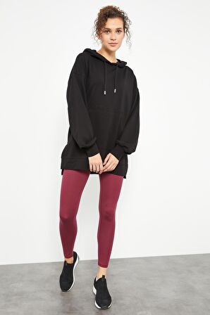 Siyah Balon Kol Yazı Nakışlı Kadın Oversize Tunik Sweatshirt - 97163 | S