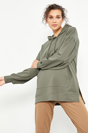 Çağla Balon Kol Yazı Nakışlı Kadın Oversize Tunik Sweatshirt - 97163 | L