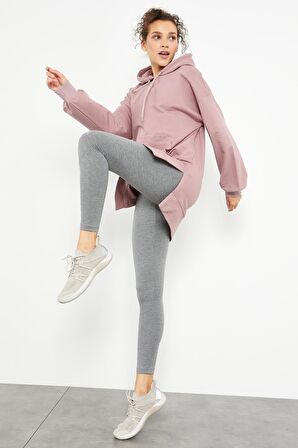 Gül Kurusu Balon Kol Yazı Nakışlı Kadın Oversize Tunik Sweatshirt - 97163 | M