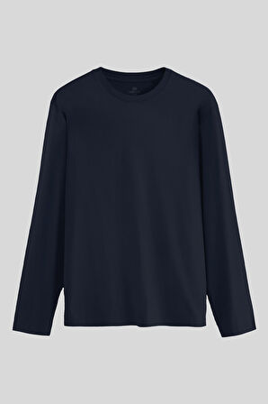 Lacivert Standart Fit Basic O Yaka Uzun Kollu İnce Erkek T-Shirt - 87997