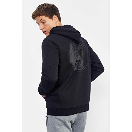 Siyah Kuru Kafa Sırt Baskılı Kapüşonlu Rahat Form Erkek Sweatshirt - 88008 | S