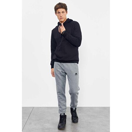 Siyah Kuru Kafa Sırt Baskılı Kapüşonlu Rahat Form Erkek Sweatshirt - 88008 | S