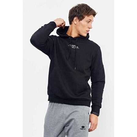 Siyah Kuru Kafa Sırt Baskılı Kapüşonlu Rahat Form Erkek Sweatshirt - 88008 | S