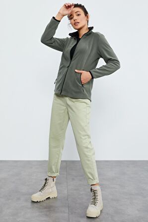 Çağla Dik Yaka Fermuarlı Rahat Form Kadın Polar Sweatshirt - 97173 | M