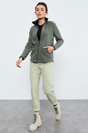 Çağla Dik Yaka Fermuarlı Rahat Form Kadın Polar Sweatshirt - 97173 | M