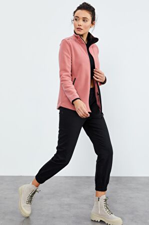 Yaban Gülü Dik Yaka Fermuarlı Rahat Form Kadın Polar Sweatshirt - 97173 | M