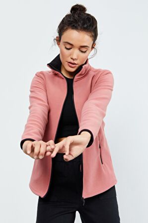 Yaban Gülü Dik Yaka Fermuarlı Rahat Form Kadın Polar Sweatshirt - 97173 | M