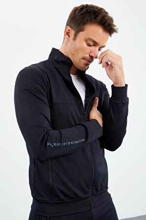 Lacivert Dik Yaka Fermuarlı Standart Kalıp Manşetli Erkek Eşofman Takım - 85160 | XL