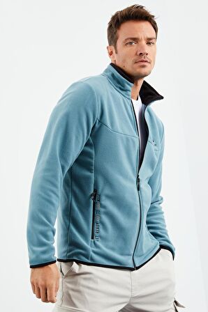 Mint Yeşili Yazı Nakışlı Dik Yaka Fermuarlı Standart Kalıp Erkek Sweatshirt Polar - 87992 | XXL