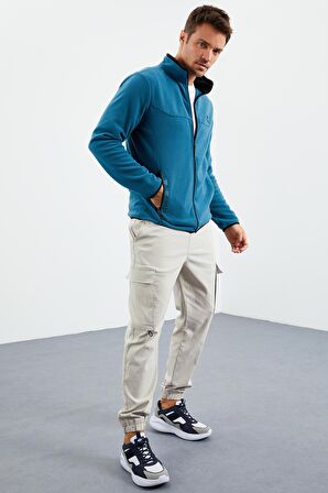 Zümrüt Yazı Nakışlı Dik Yaka Fermuarlı Standart Kalıp Erkek Sweatshirt Polar - 87992 | XL