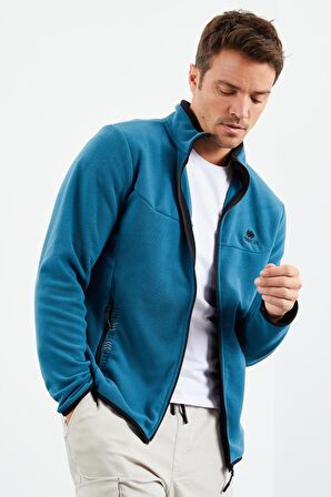 Zümrüt Yazı Nakışlı Dik Yaka Fermuarlı Standart Kalıp Erkek Sweatshirt Polar - 87992 | XL