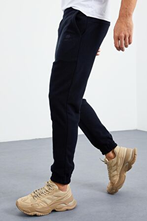 Lacivert Gizli Fermuarlı Rahat Form Lastik Paça Polar Erkek Eşofman Alt - 84866 | S