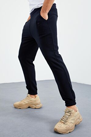 Lacivert Gizli Fermuarlı Rahat Form Lastik Paça Polar Erkek Eşofman Alt - 84866 | S