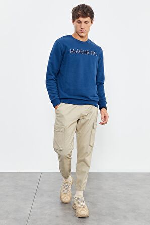 İndigo Yazı Nakışlı O Yaka Rahat Form Erkek Sweatshirt - 88020 | XXL